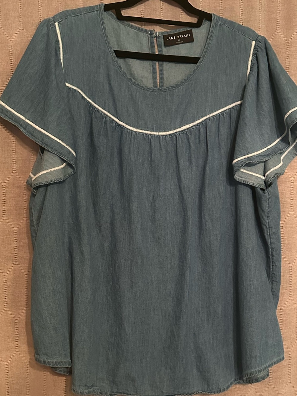 Lane Bryant Light Blue Denim Flutter-Sleeve Top